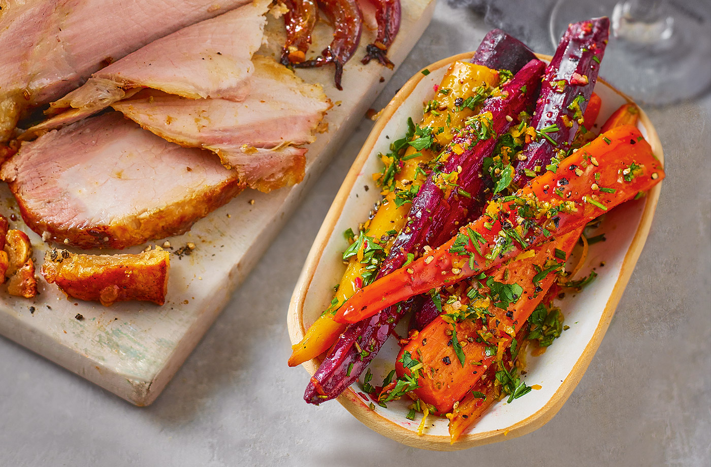 Glazed rainbow carrots with rosemary gremolata recipe