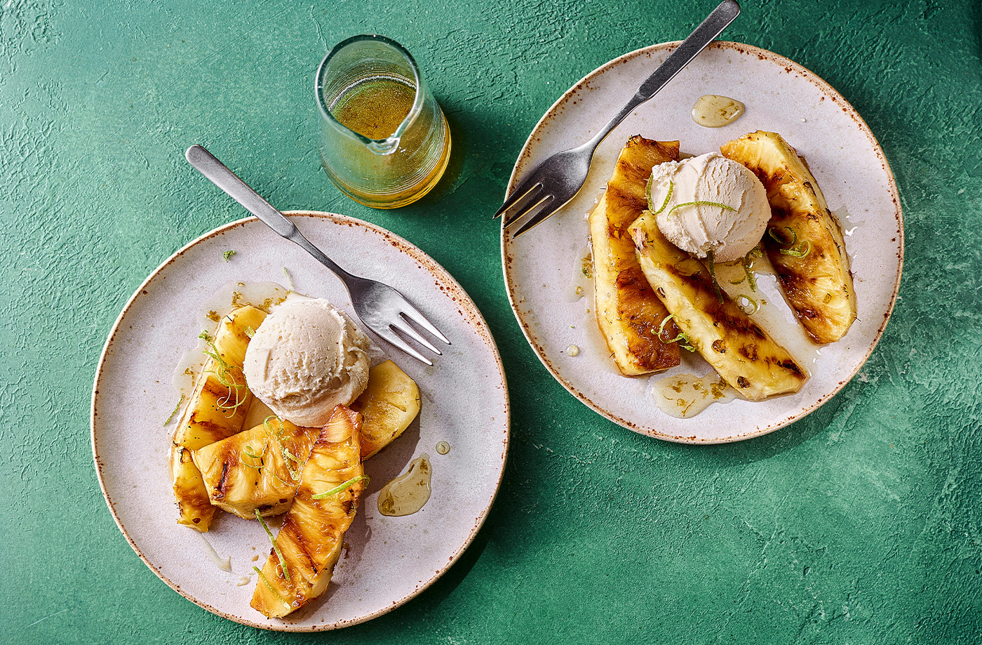 Grilled pineapple with rum-spiked lime syrup recipe
