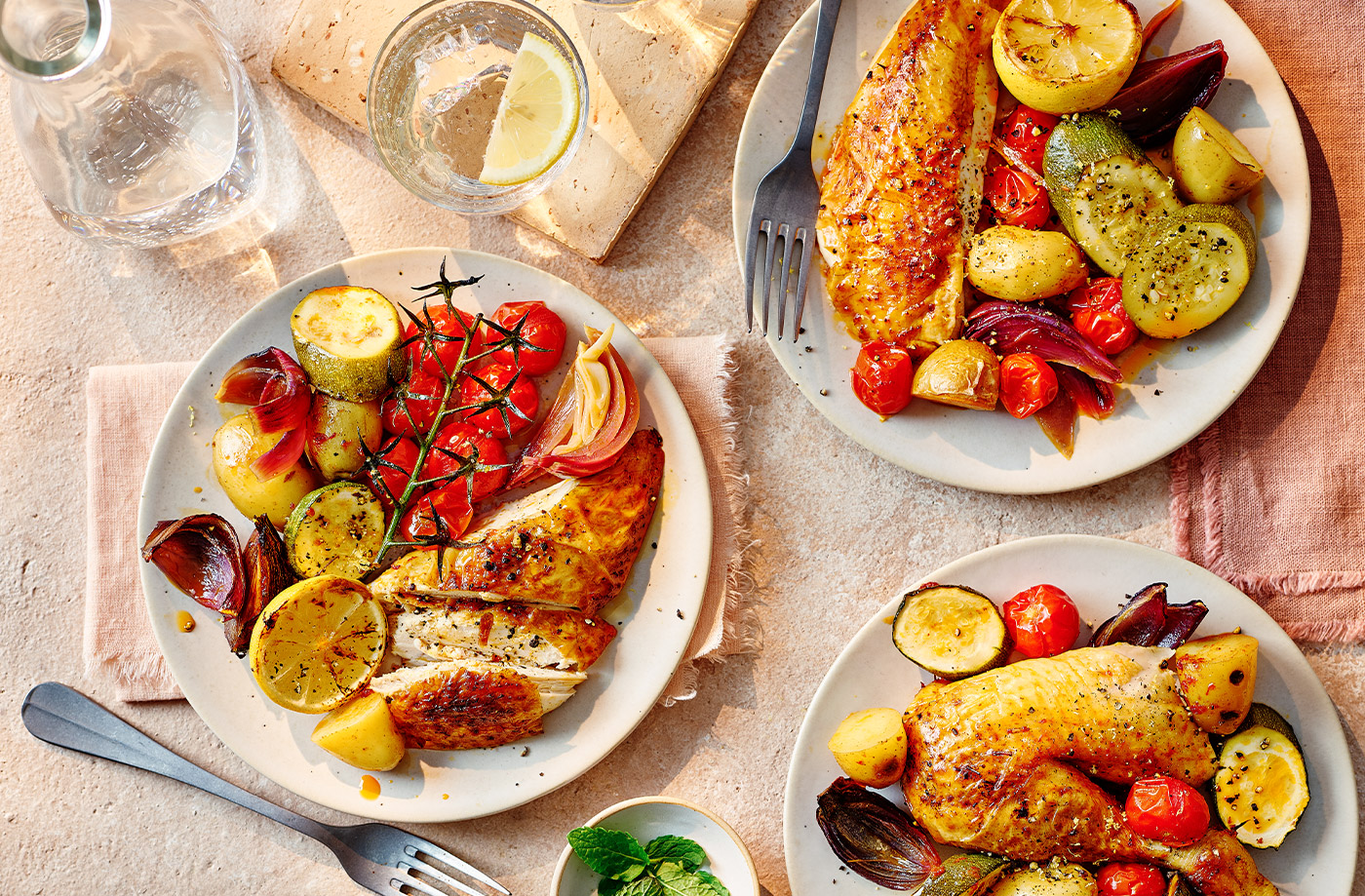 Harissa roast chicken with blistered summer veg recipe