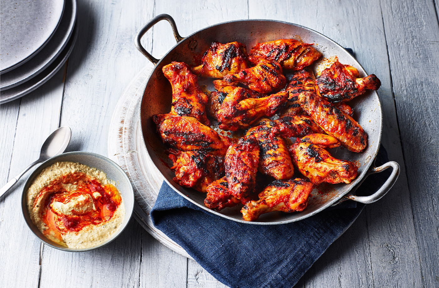 Harissa wings and houmous recipe