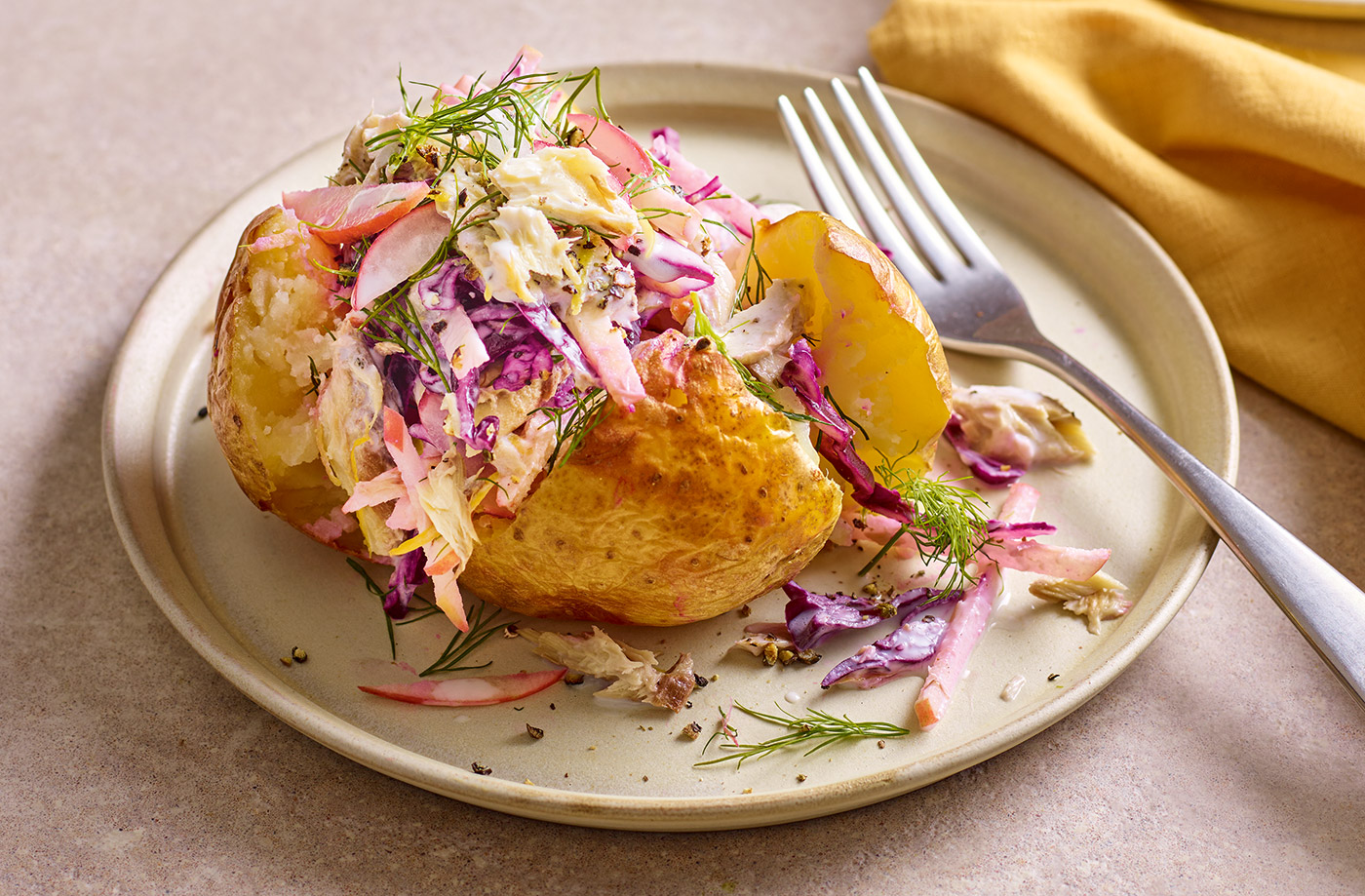 Jacket potatoes with mackerel and apple slaw recipe