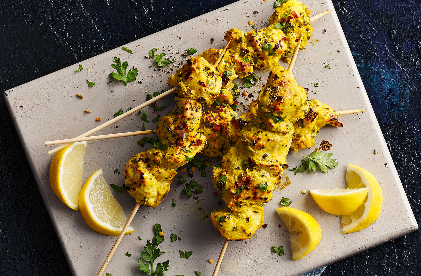 Spiced yogurt Kashmiri chilli chicken kebabs recipe