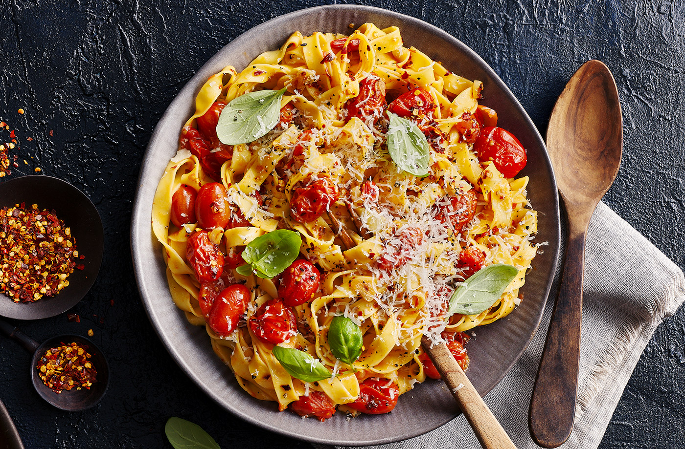 Kashmiri chilli, garlic and roasted tomato tagliatelle recipe