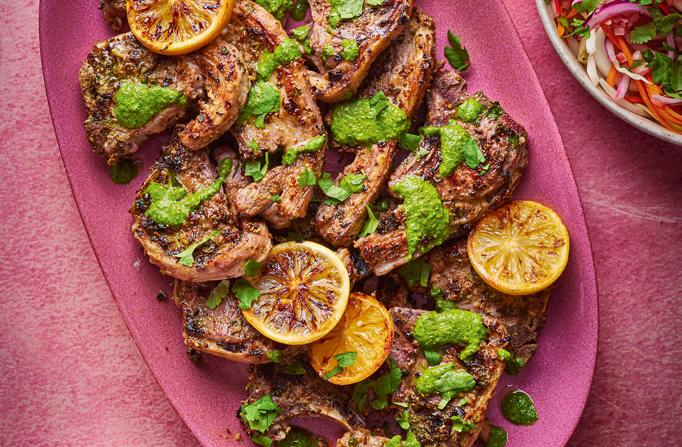 Lamb chops with charred lemons and zhoug recipe
