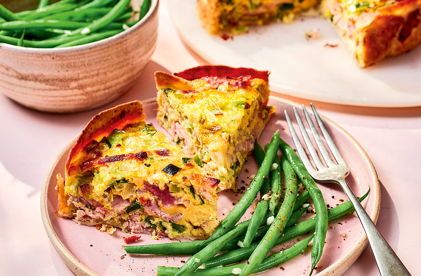 Leek and bacon tortilla quiche recipe