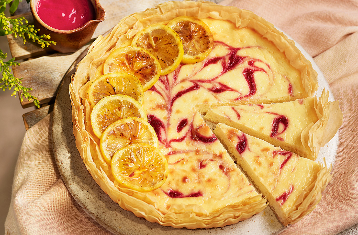 Lemon and raspberry ricotta tart recipe