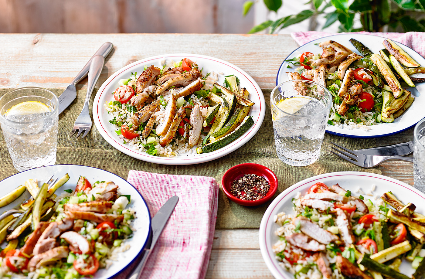 Lemon grilled chicken with herby rice salad  recipe