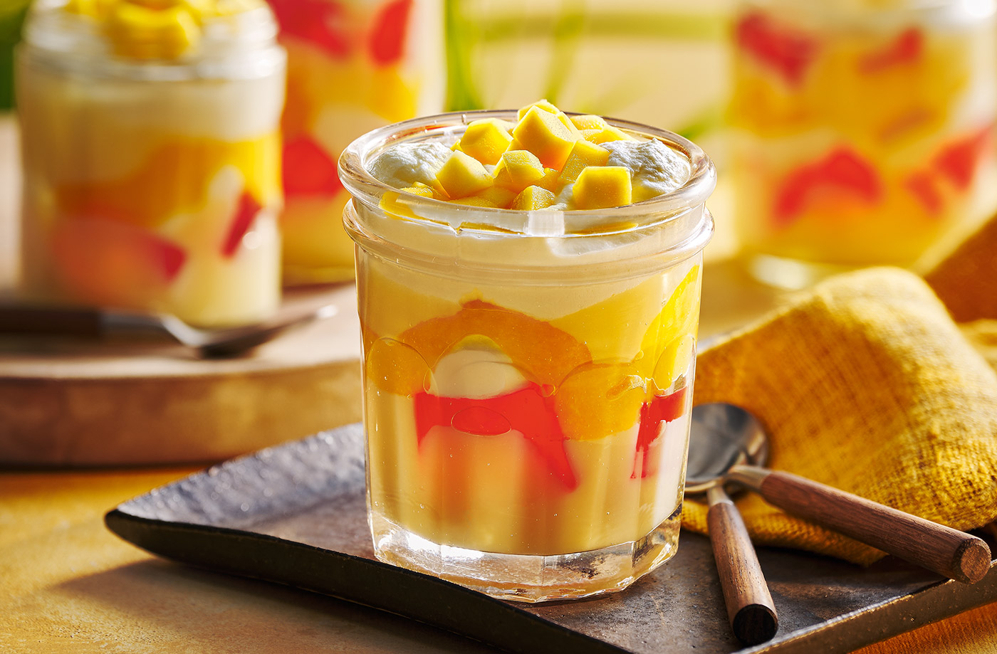 Mango and cardamom trifle pots recipe