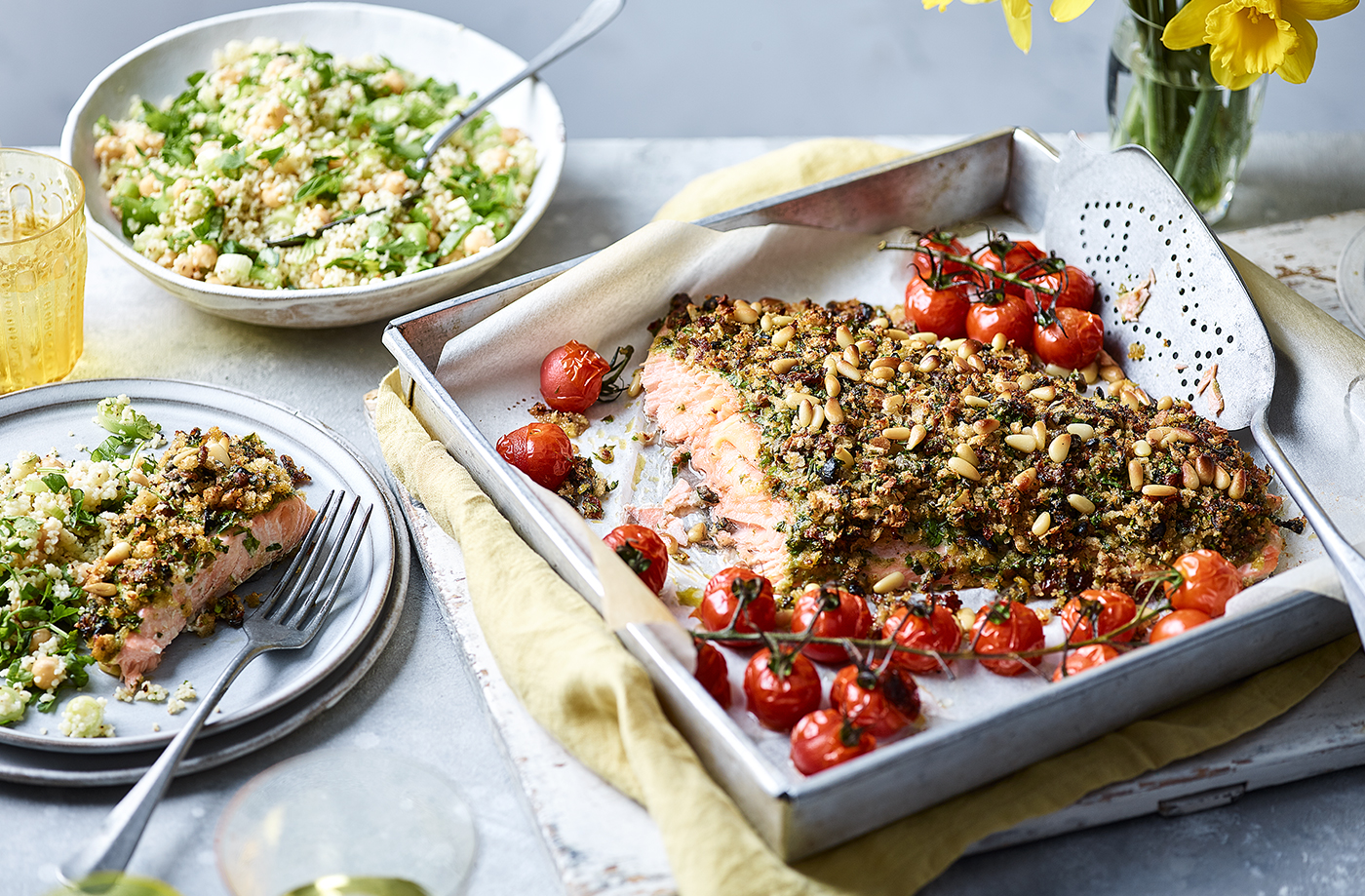 Mediterranean crumb-topped roast salmon  recipe
