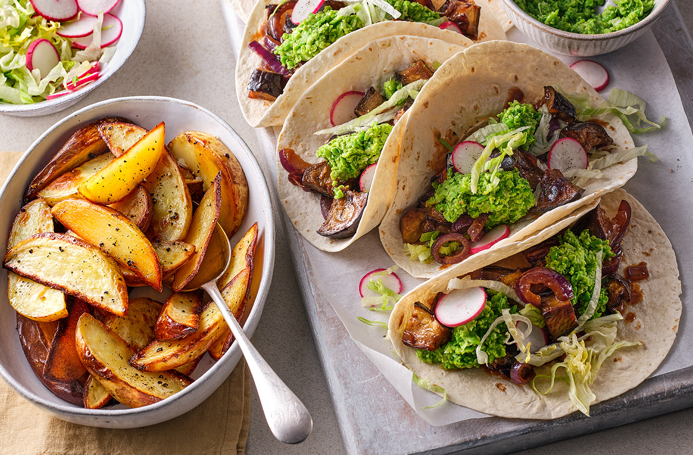 Miso aubergine tacos recipe