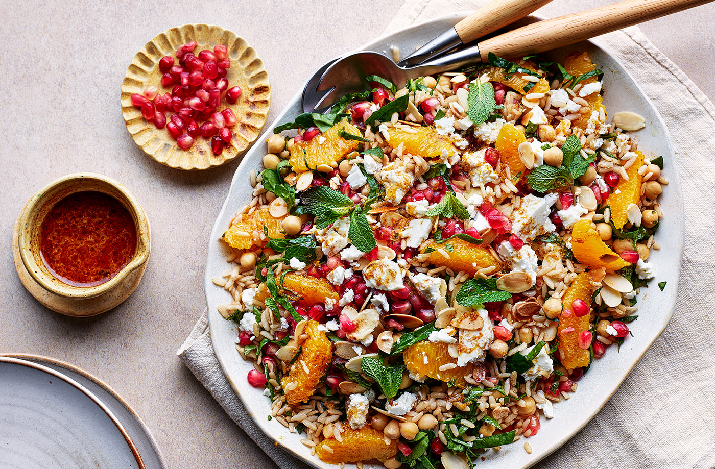 Moroccan-spiced rice, spinach and orange salad recipe