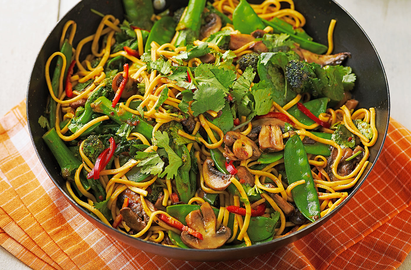 Mushroom and mangetout mee goreng recipe