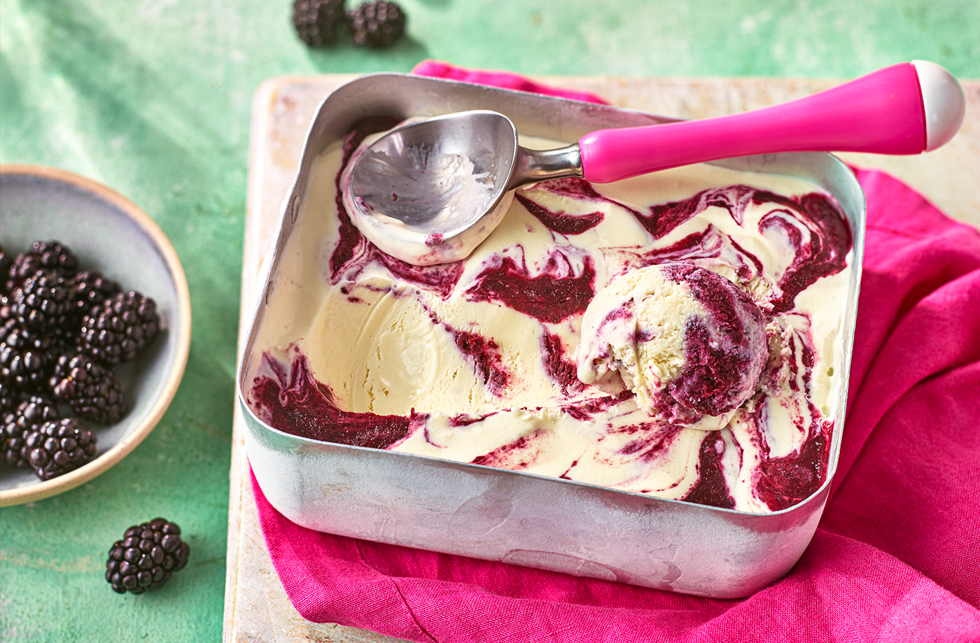 No-churn blackberry and cinnamon ripple ice cream recipe