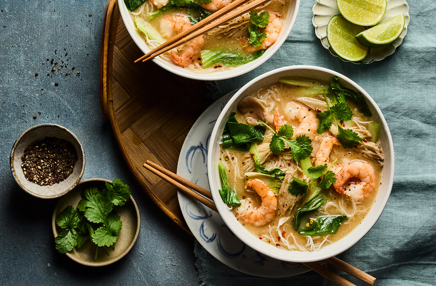 One-pan prawn noodle soup recipe