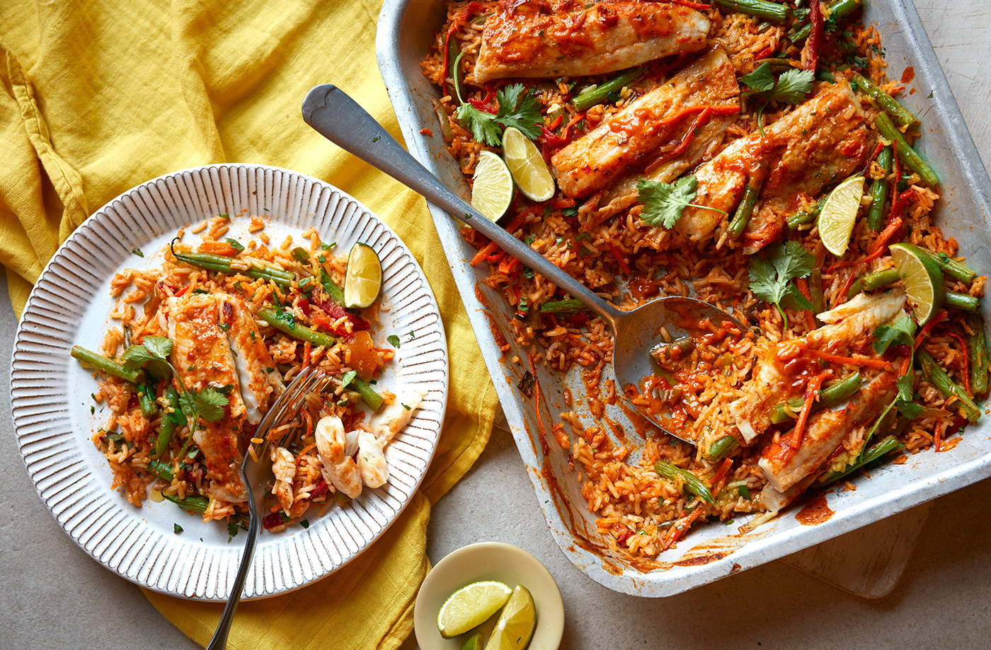 One-tray Thai-style red fish curry recipe