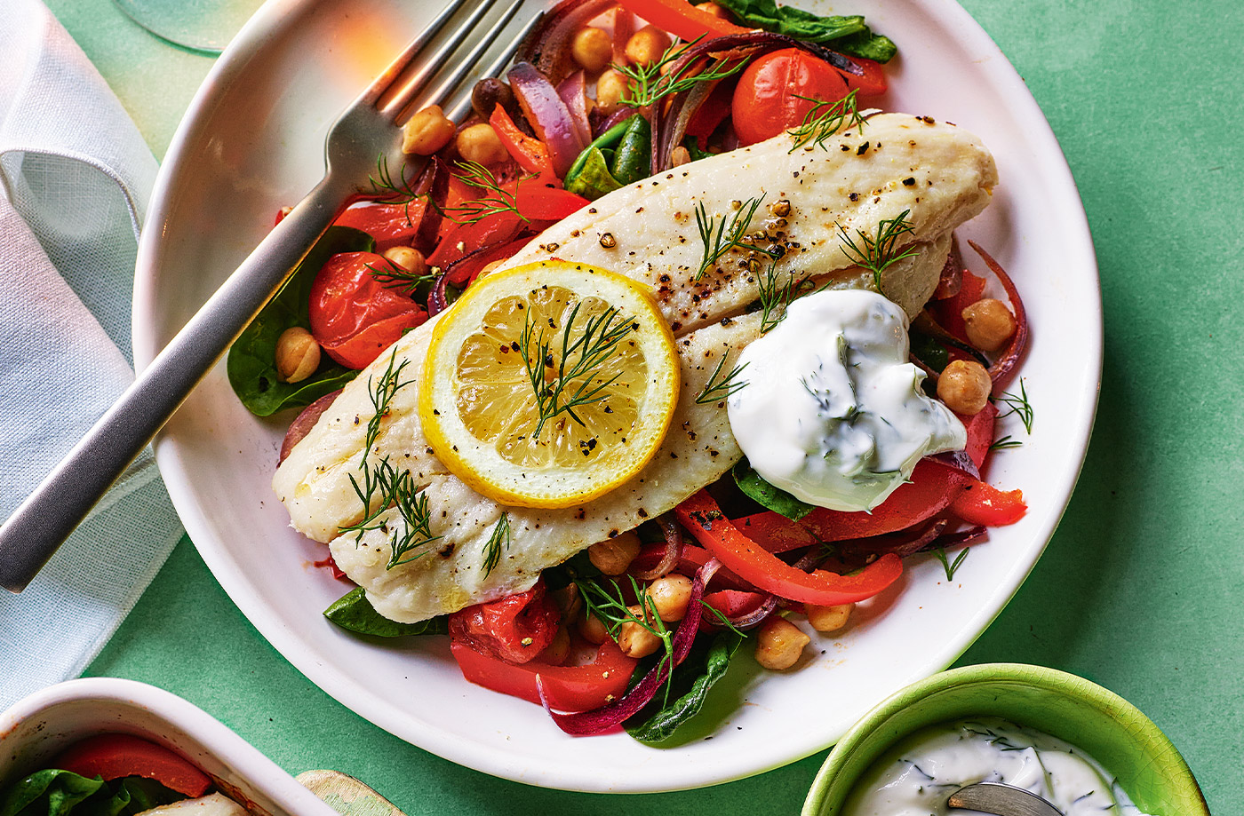 One-tray baked basa and chickpeas recipe