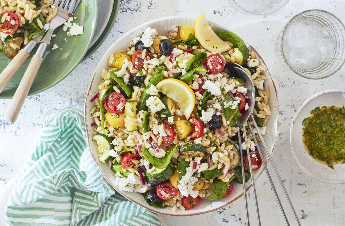 Rainbow orzo pasta salad recipe