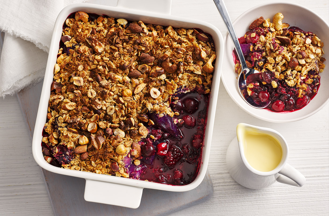 Pear and berry nutty oat crumble recipe