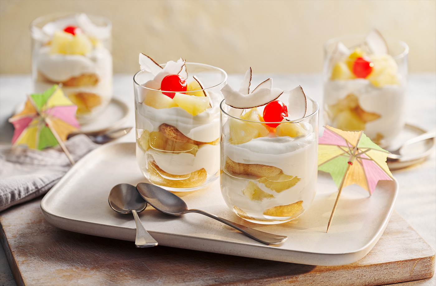Piña colada tiramisu pots recipe