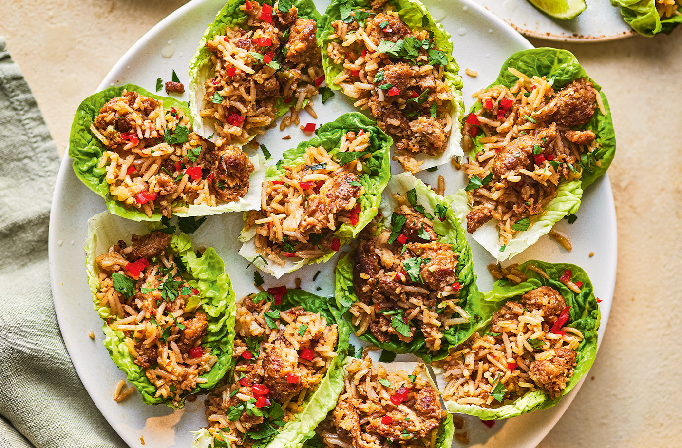 Plant-based mince and rice lettuce cups recipe