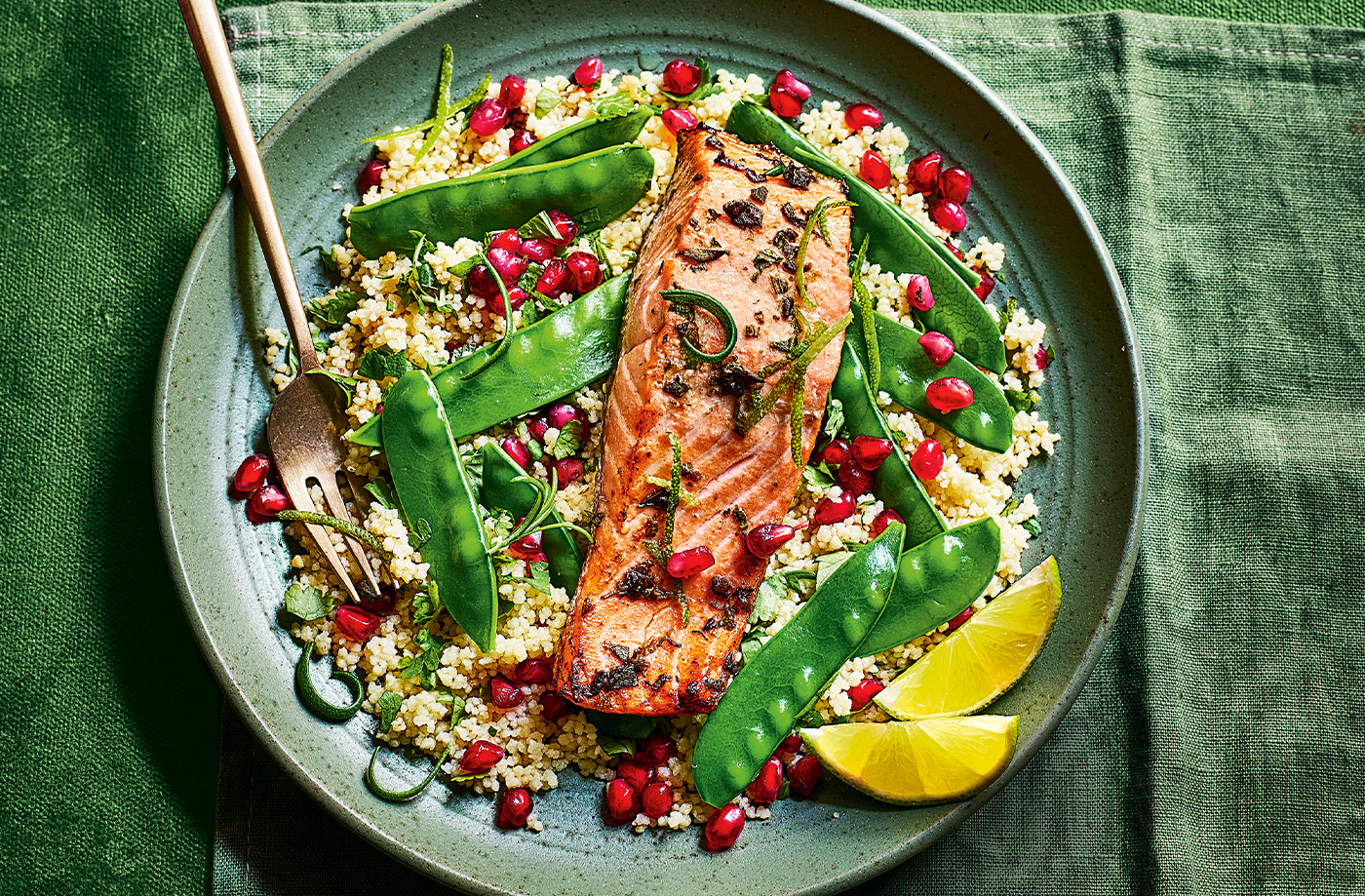 Pomegranate, sesame and lime air-fryer salmon recipe