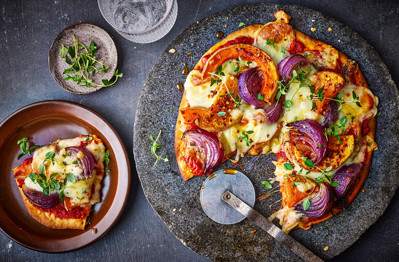 Pumpkin and blue cheese pizzas recipe
