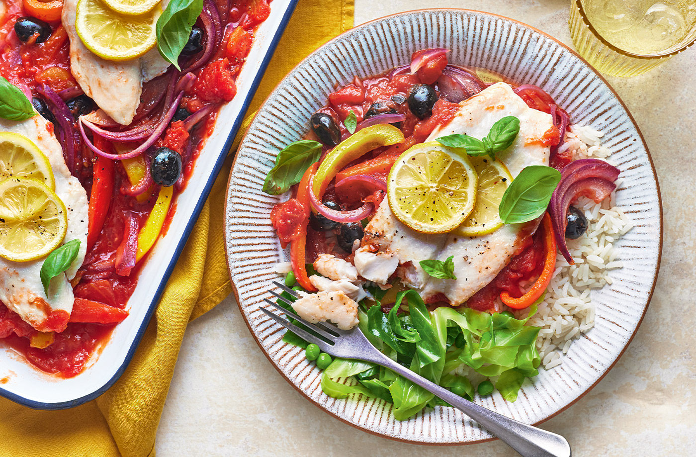Puttanesca-style fish traybake recipe