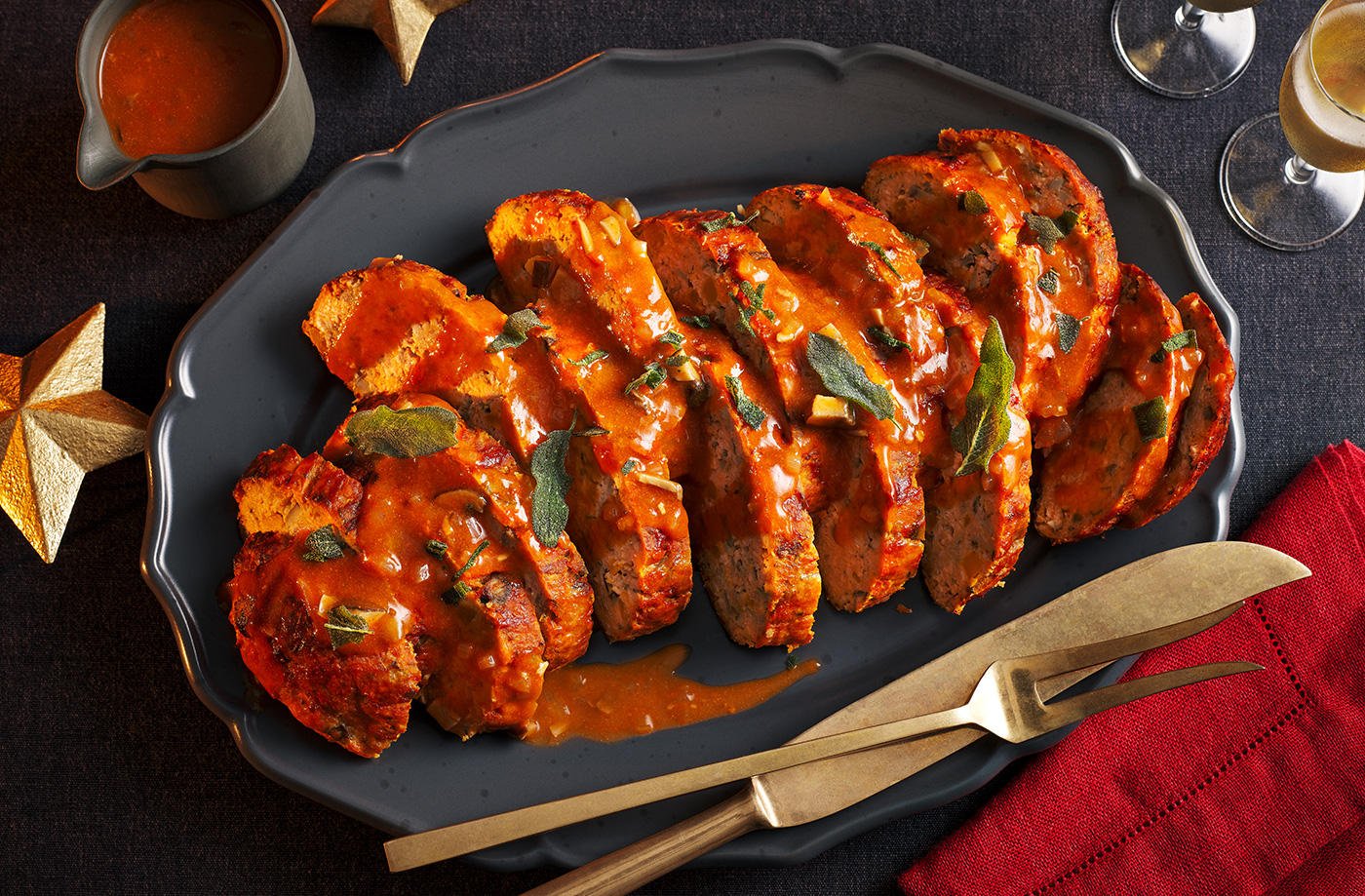 Festive turkey meatloaf with crispy sage leaves recipe