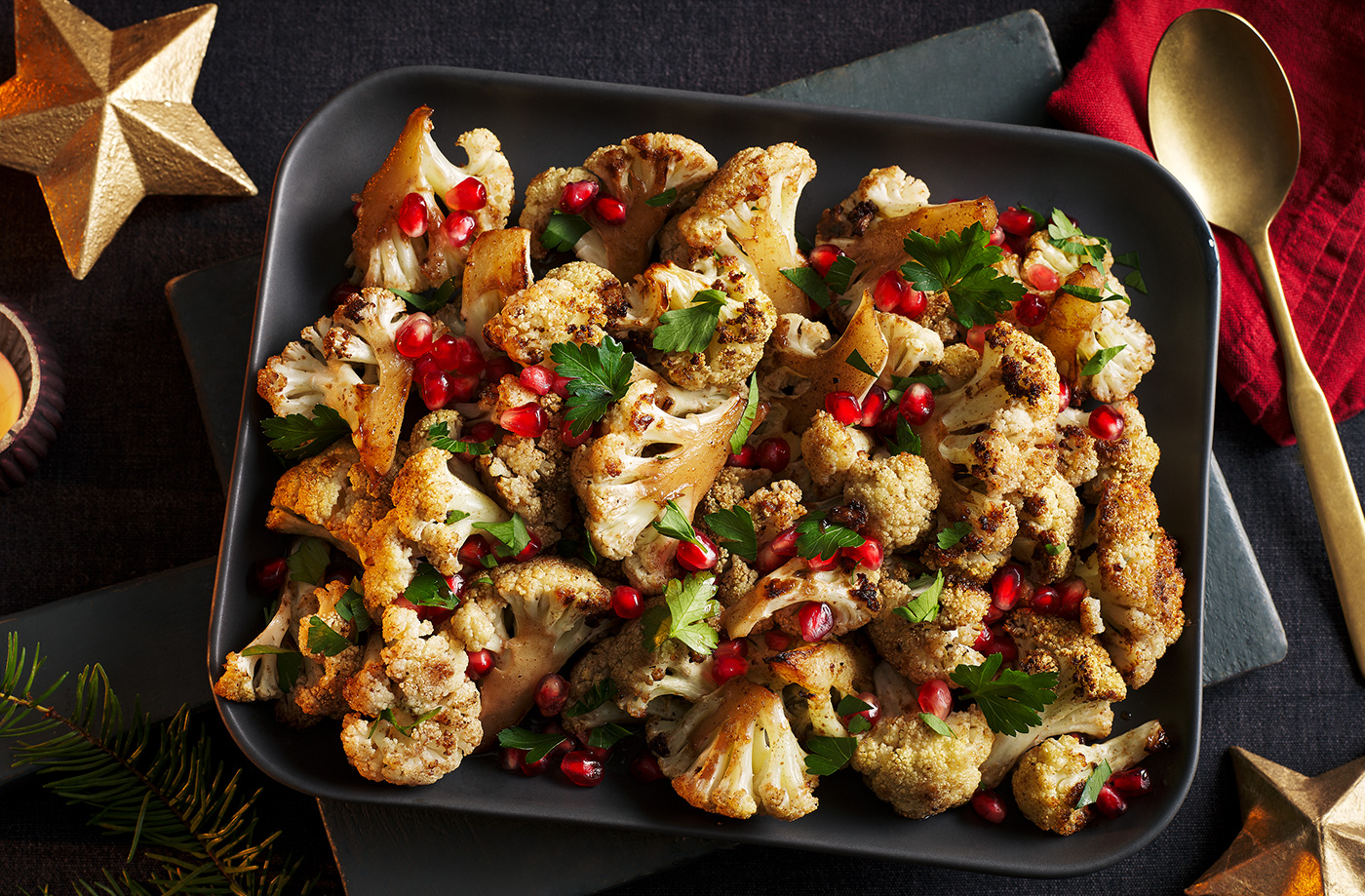 Roasted cauliflower with pomegranate and honey glaze recipe