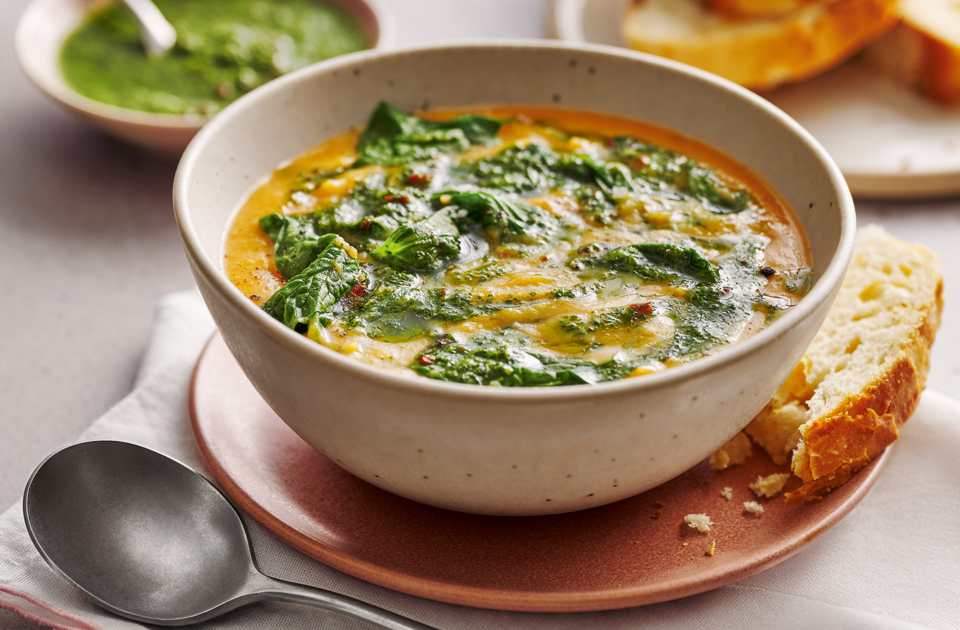 Red lentil soup with chimichurri drizzle recipe