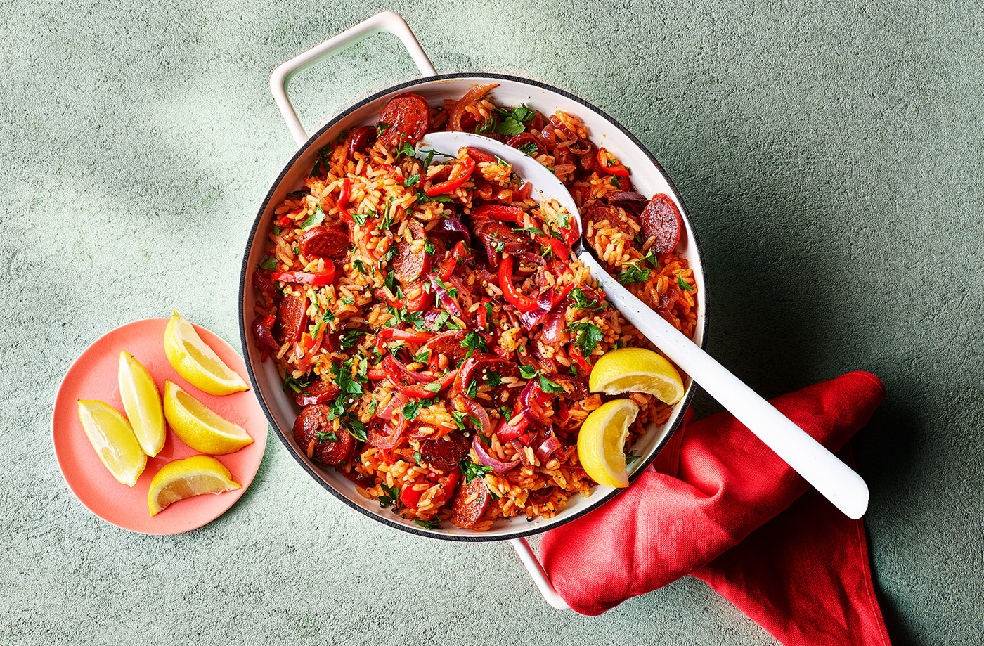 Red pepper and chorizo jambalaya recipe