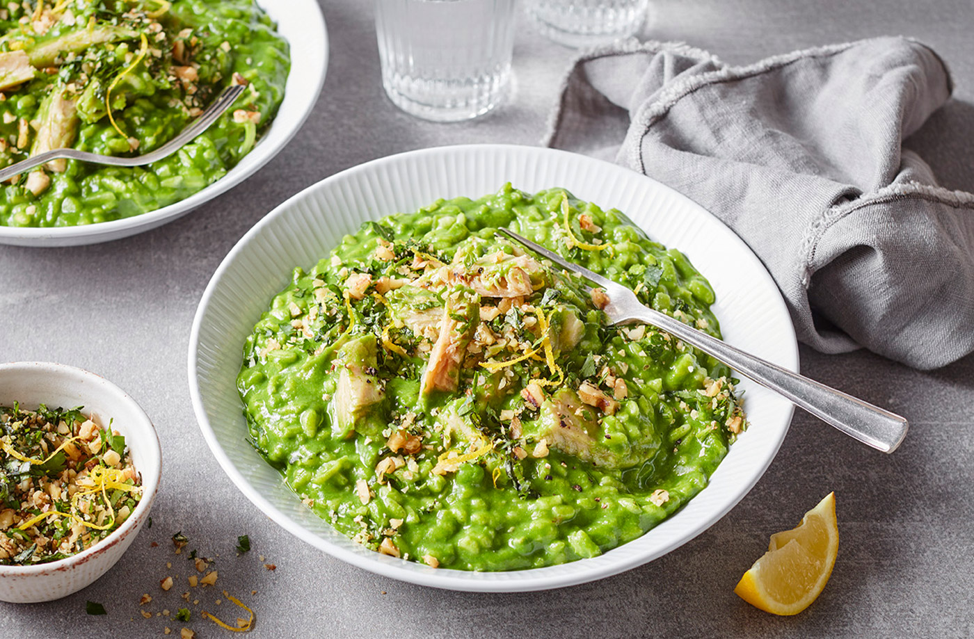 Green vegan 'chicken' risotto recipe