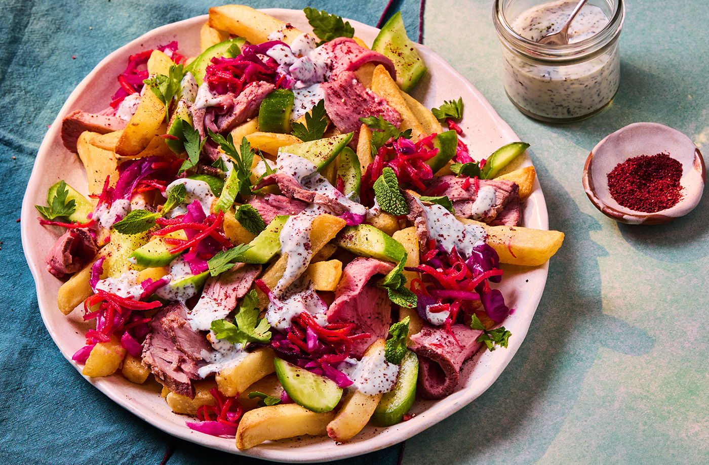 Roast lamb loaded fries recipe