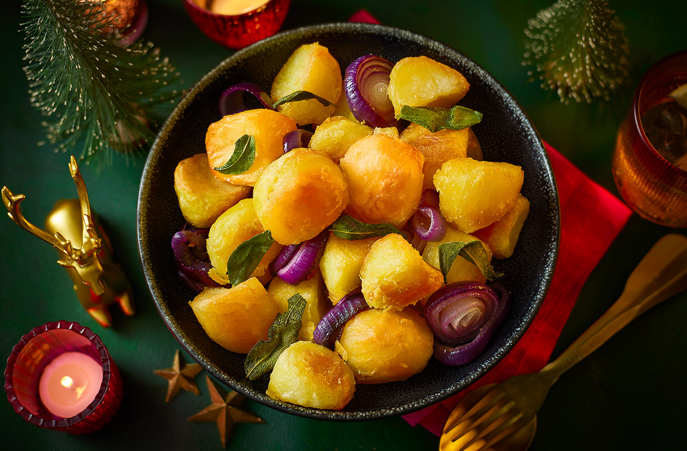 Roast potatoes with sage and red onion recipe