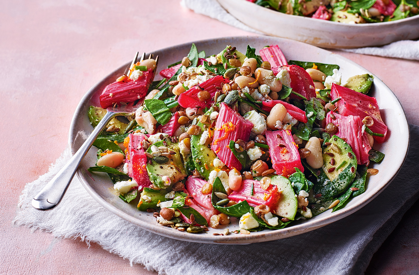 Roasted rhubarb, feta and lentil salad recipe