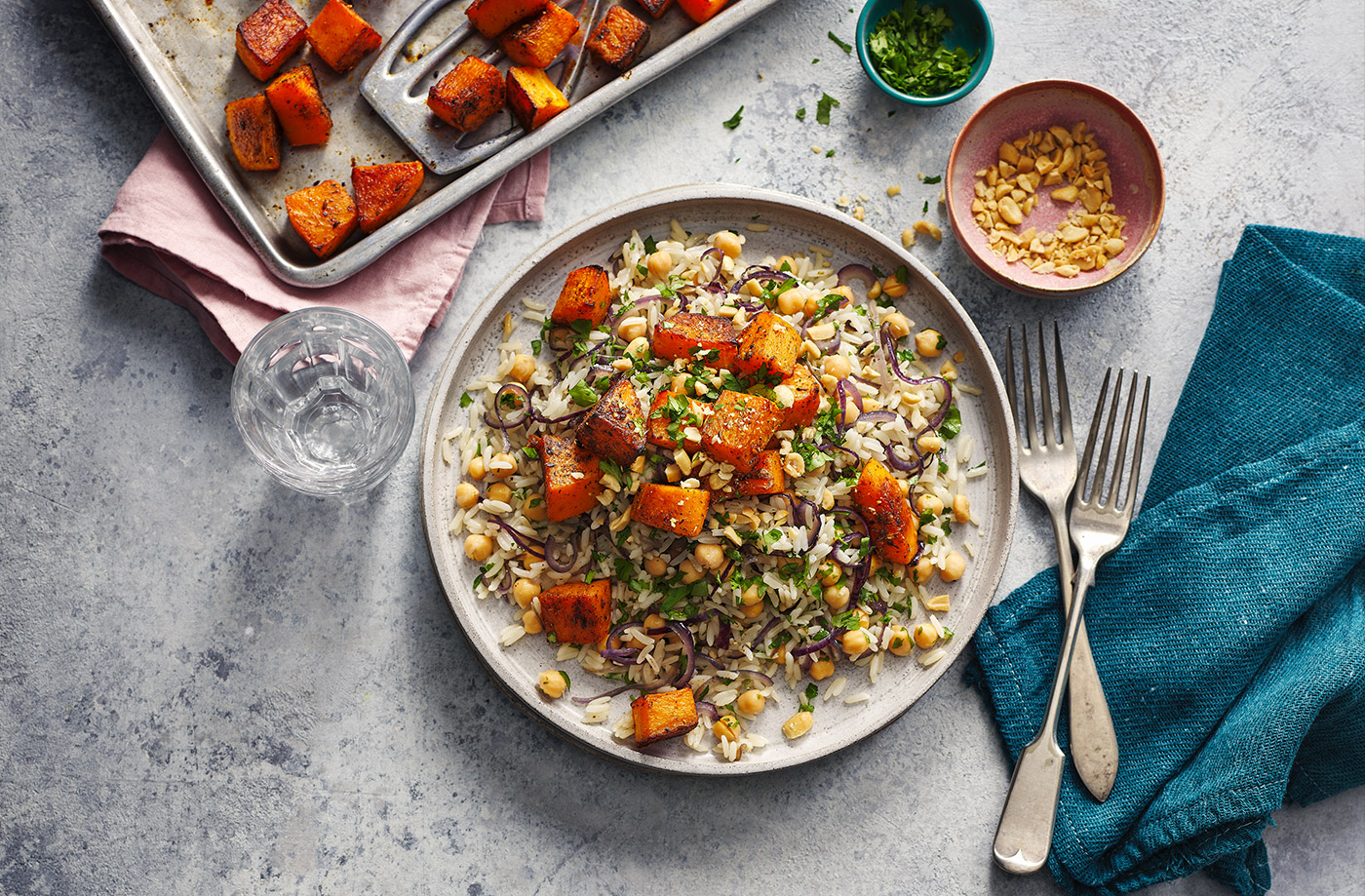 Roasted squash and chickpea pilaf recipe