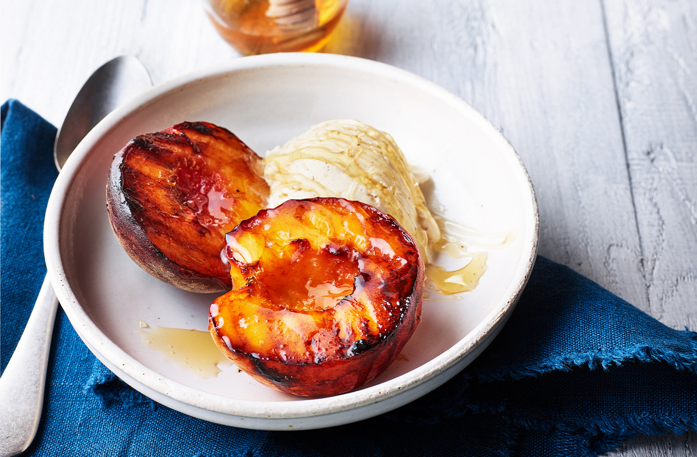 Honey-glazed peaches with vanilla ice cream recipe