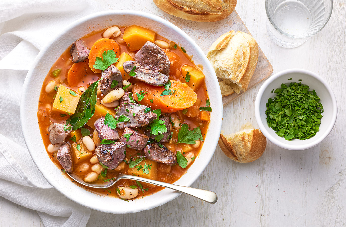 Root veg cassoulet with chicken livers recipe