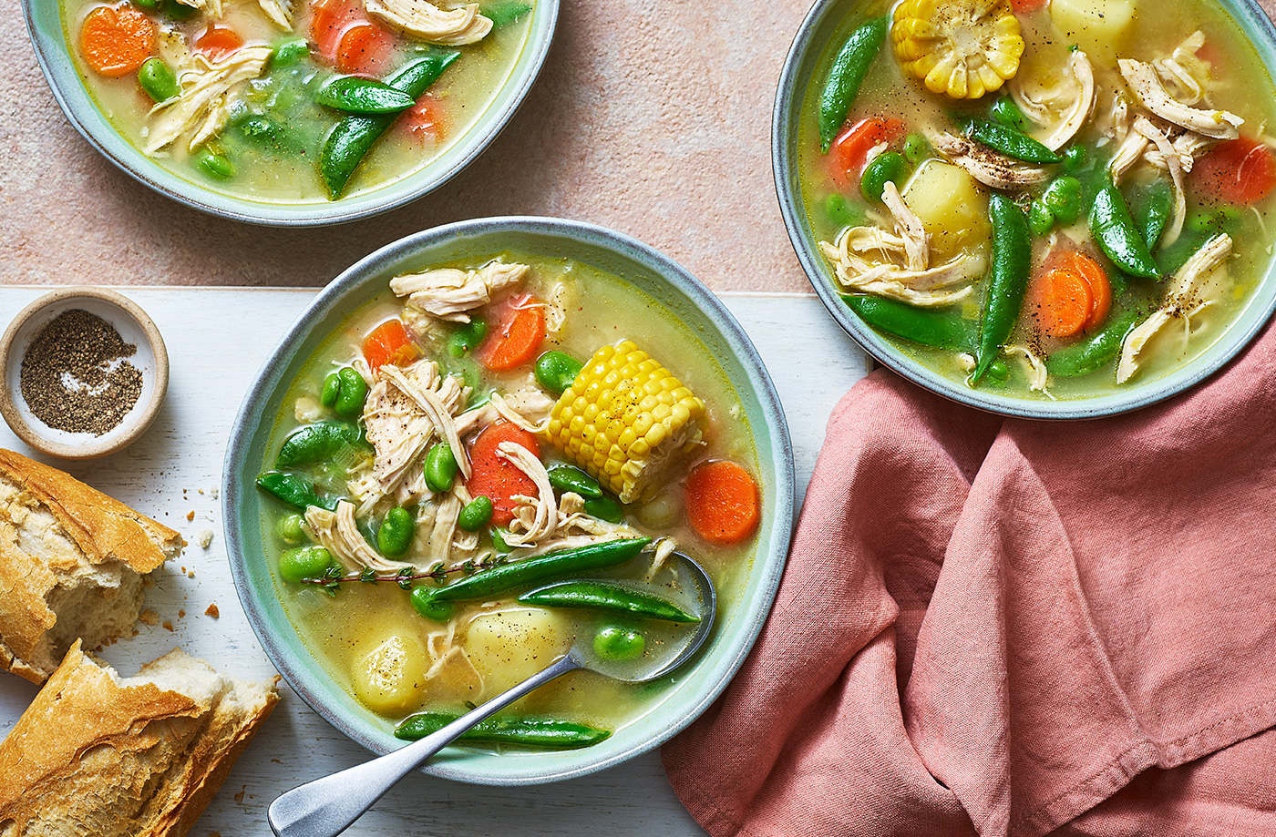 Slow-cooker hearty 5-veg chicken soup recipe