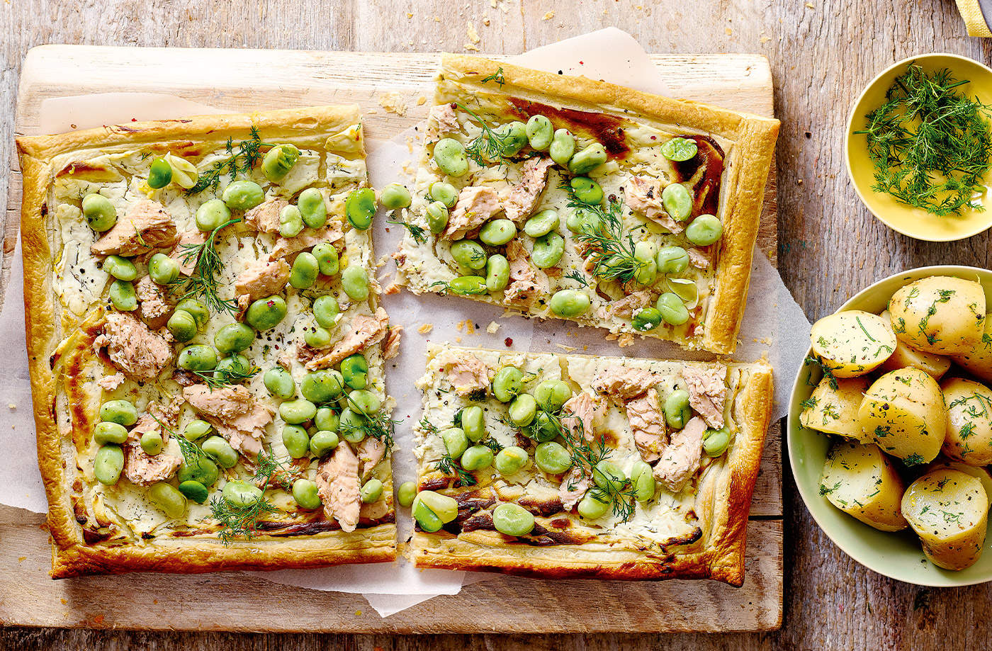 Salmon and broad bean tart recipe
