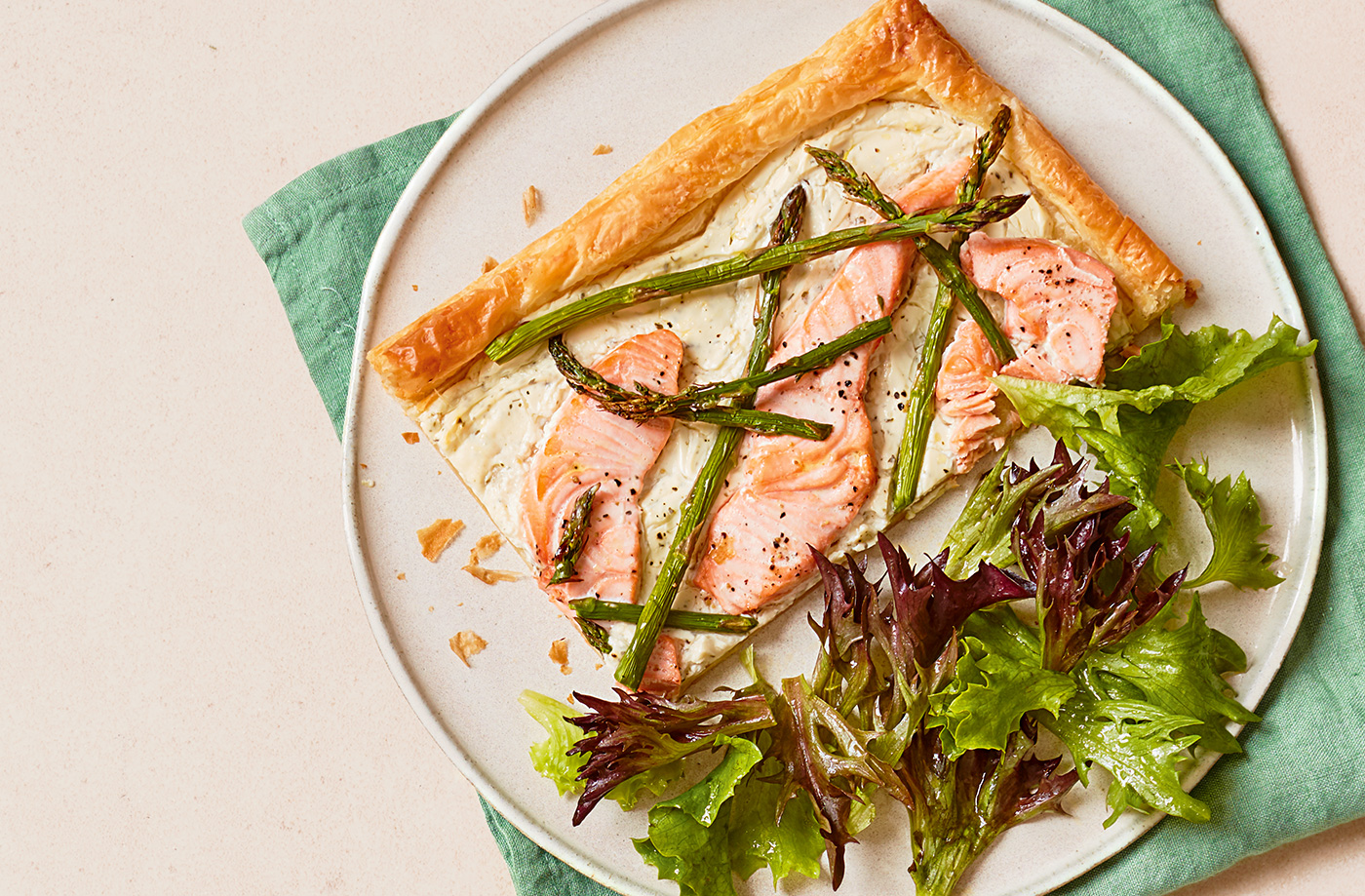 Creamy salmon and asparagus tart recipe