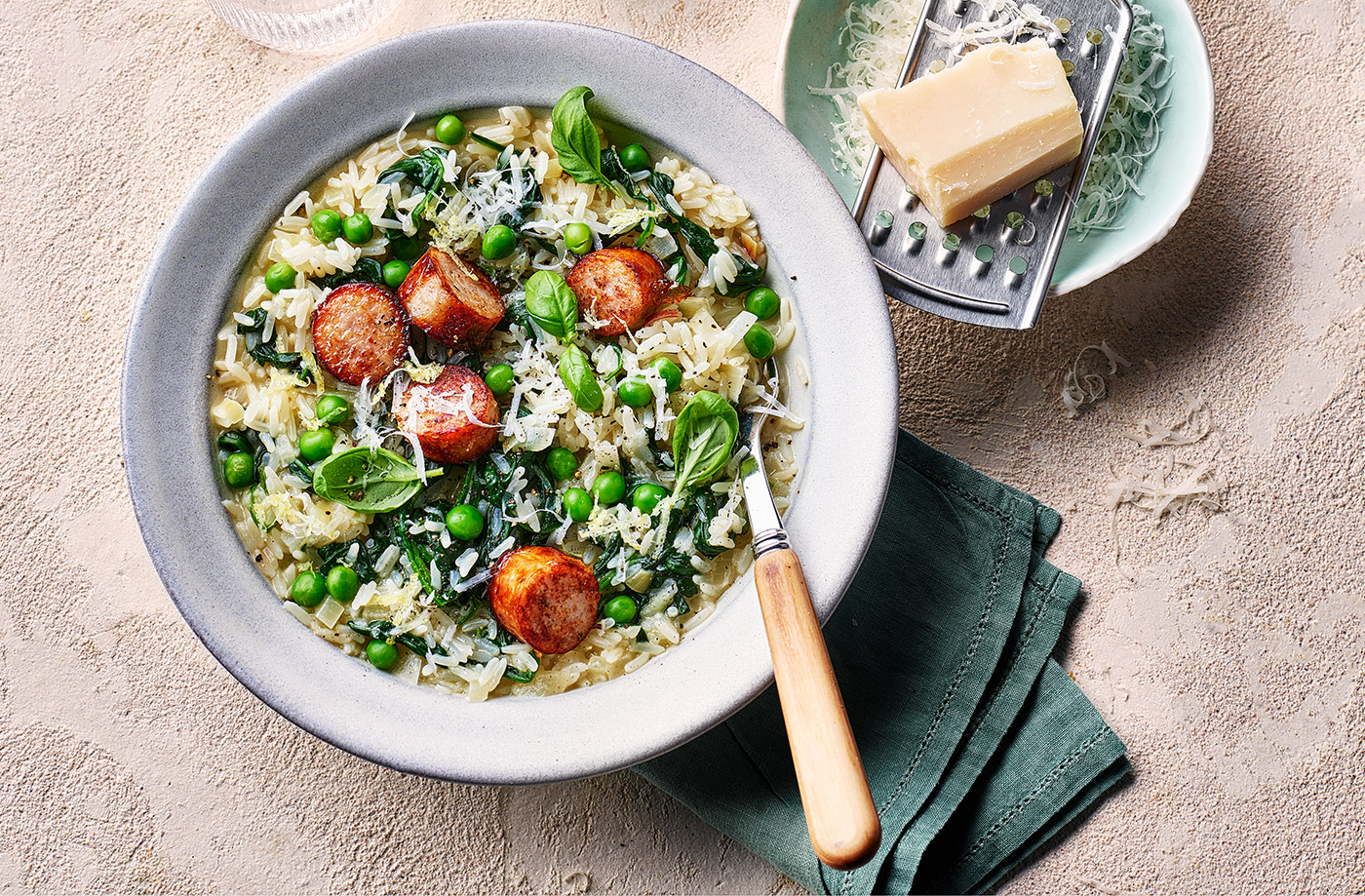 Sausage and pea risotto recipe