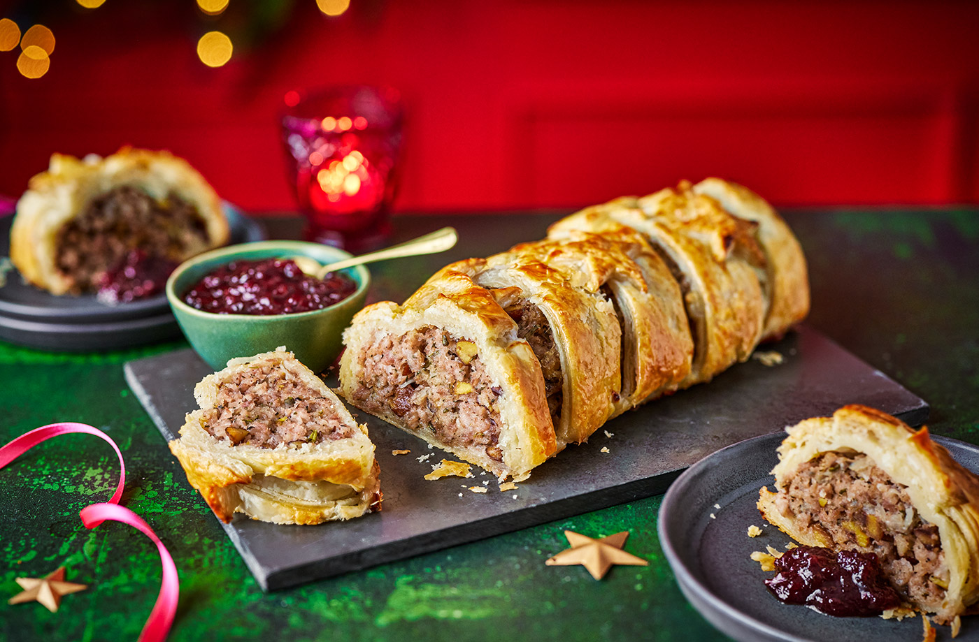 Sausage and chestnut plait with cranberry ketchup recipe