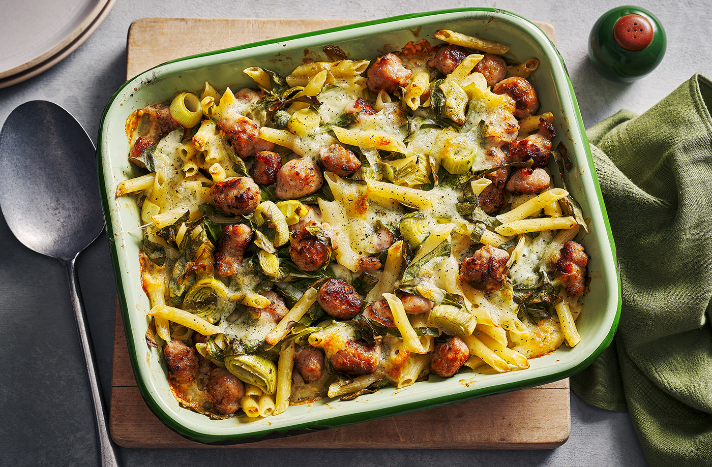 Sausage and greens pasta bake recipe