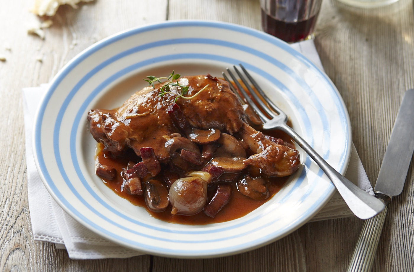 Slow-cooked coq au vin recipe