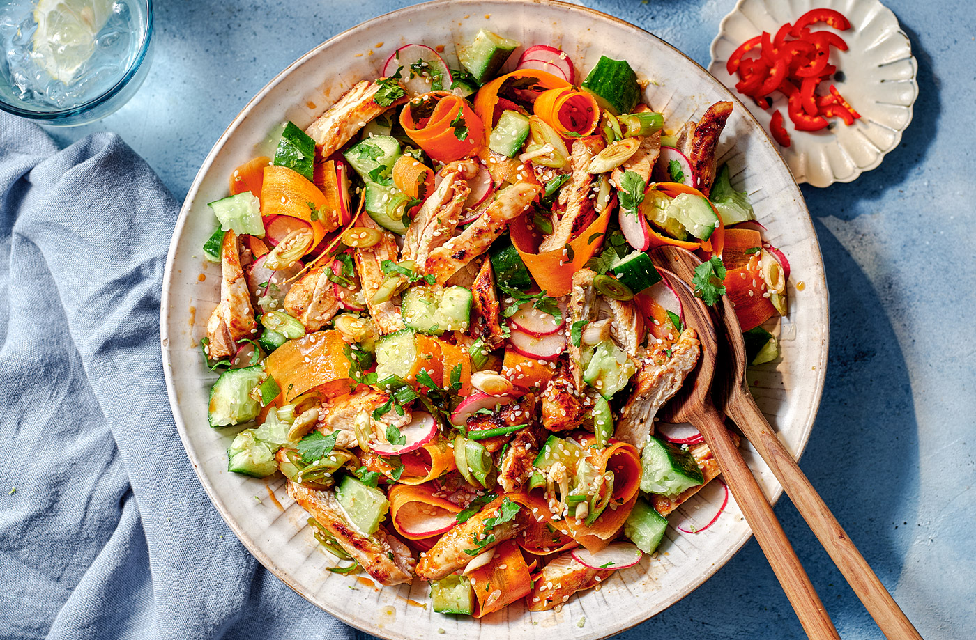 Smashed cucumber and bang bang chicken salad recipe