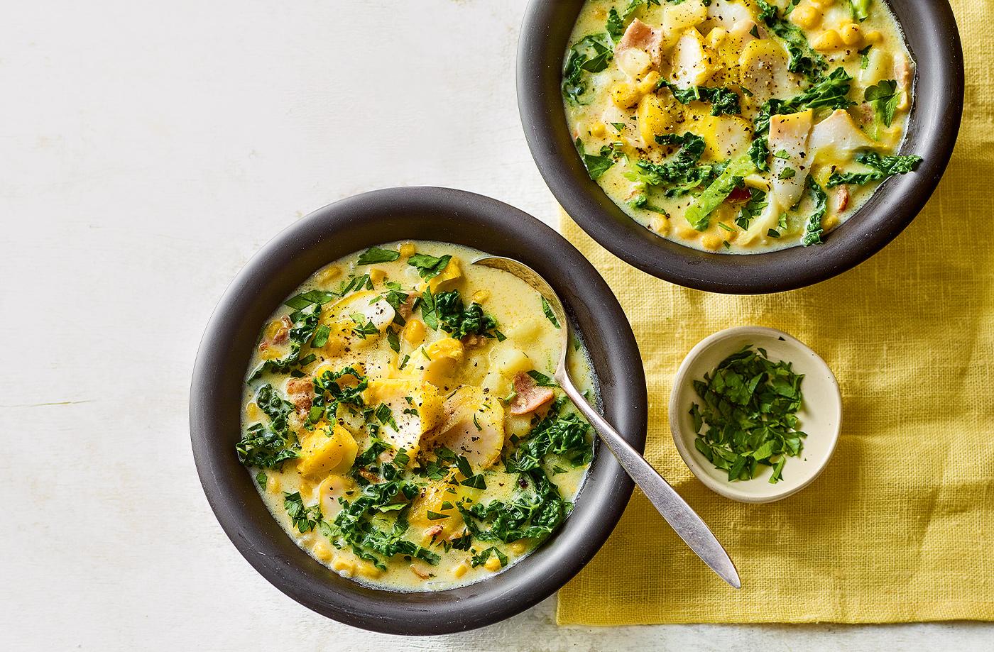 Speedy smoked basa and corn chowder recipe