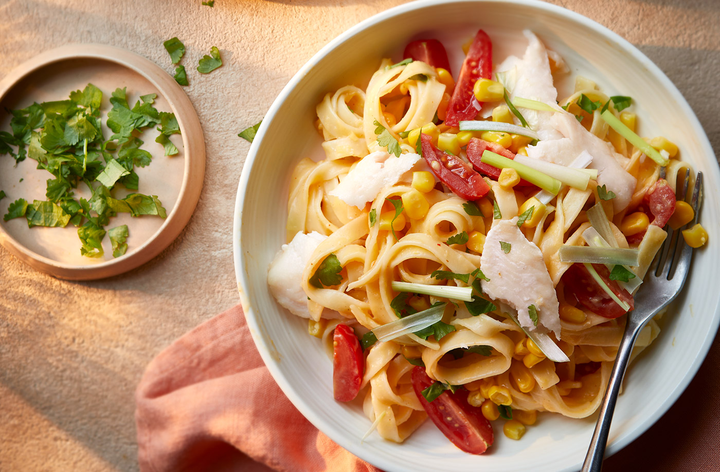 Smoky basa and sweetcorn pasta recipe