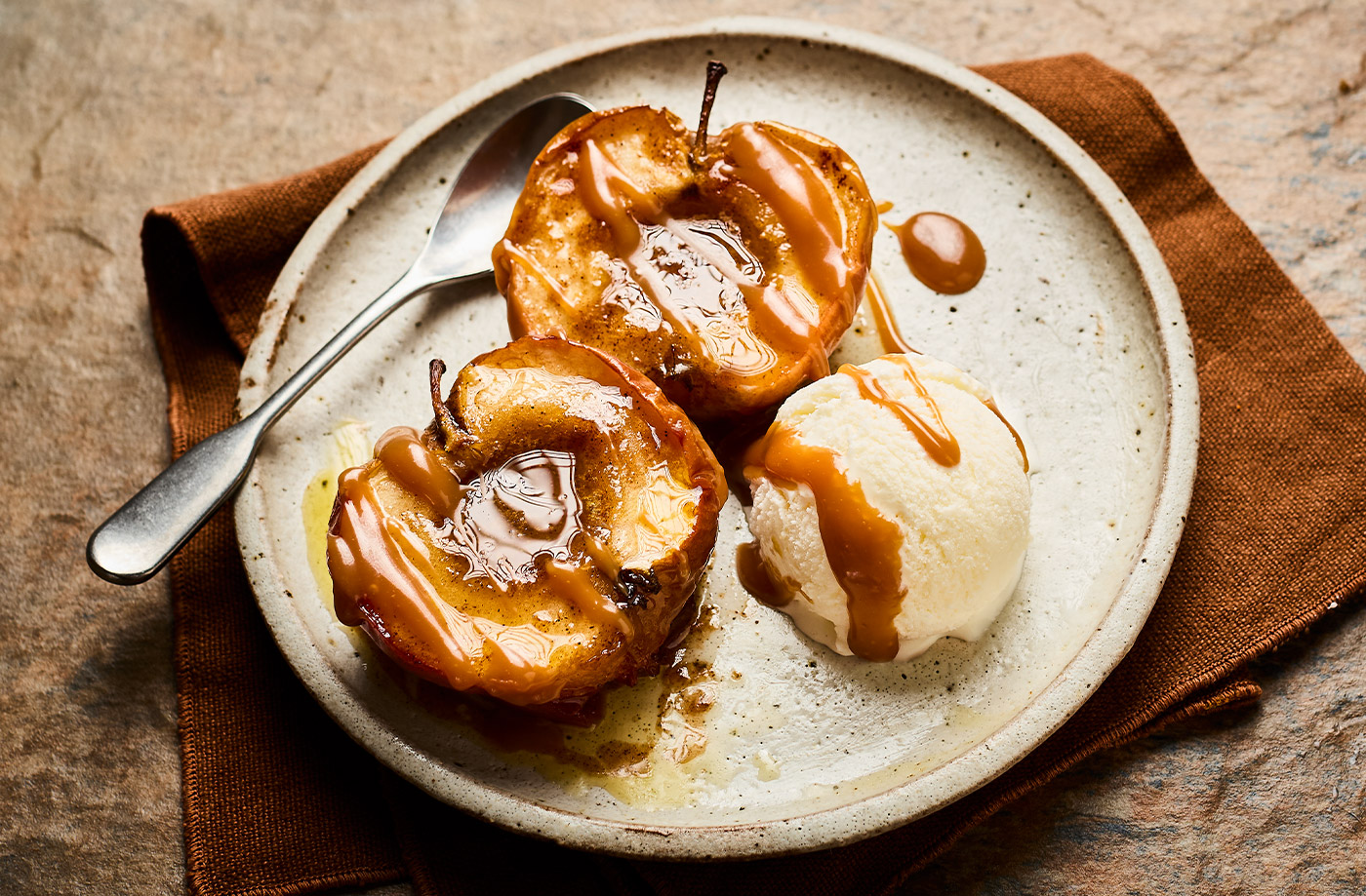 Spiced baked apples and toffee sauce recipe