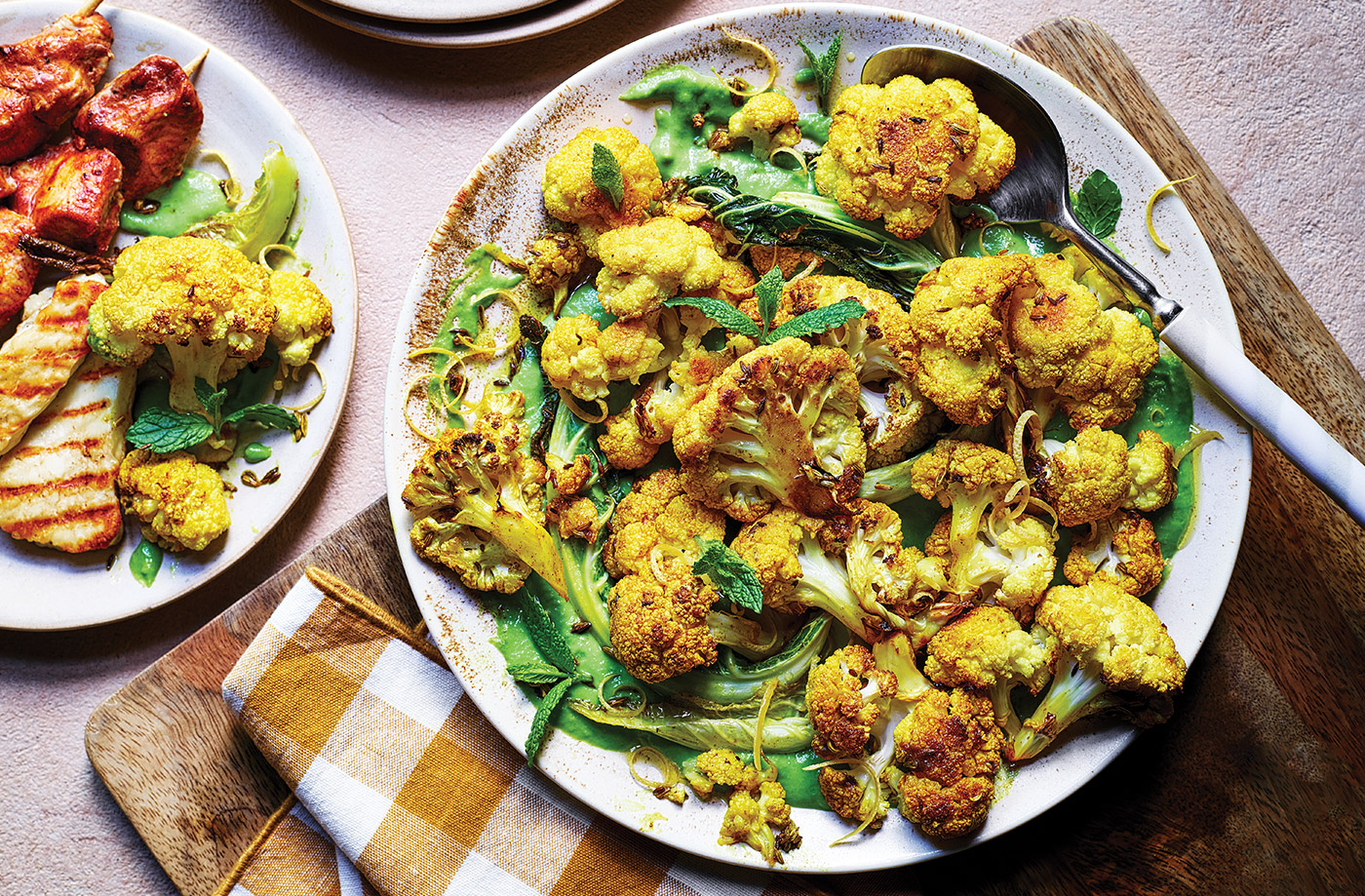 Spiced cauliflower with pea yogurt recipe